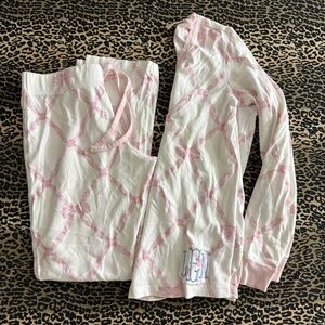The Beaufort‎ Bonnet Company Bow Pink/white Pajama Set Size Small